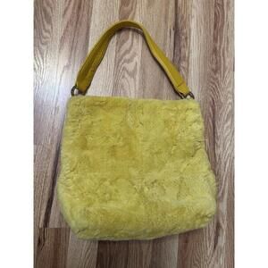 Adrienne Landau Yellow Rabbit Fur Shoulder Bag Handbag Purse